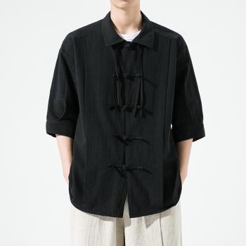 新中式男裝短袖夏季棉麻寬松盤扣中國風襯衫復古潮牌國風休閑上衣