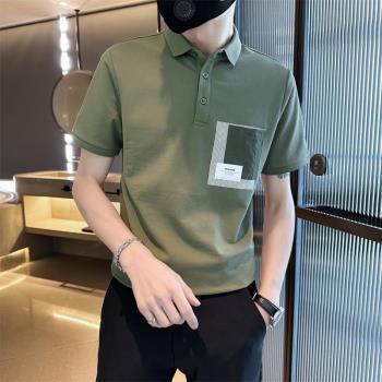 polo衫短袖男士夏季口袋設計高階感潮牌百搭休閑T恤寬松潮流上衣