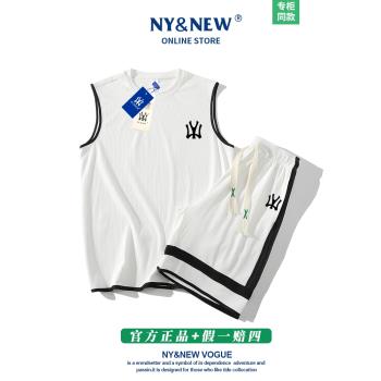 NY&NEW男士運動套裝夏季無袖T恤冰絲短褲籃球背心跑步健身運動服
