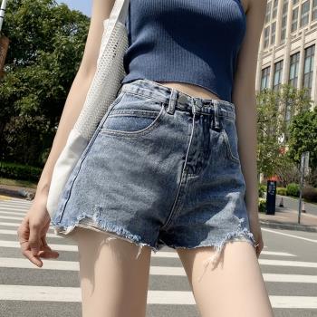 【萊卡棉】品牌牛仔短褲女2023新款夏季歐美毛邊小個子辣妹熱褲潮