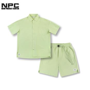 NPC潮牌李晨nic男女同款夏季套裝泡泡紗襯衫兩件套裝寬松襯衫短褲