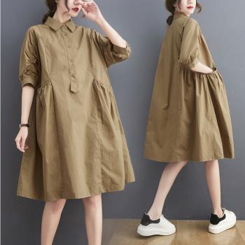 日本高端外貿出口大牌夏季新款大碼襯衣裙氣質顯瘦中長款連衣裙子