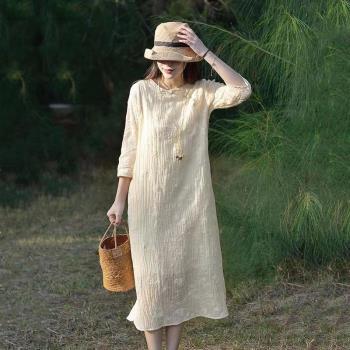 高階棉麻連衣裙女夏季2024新款茶服女禪意文藝中國風改良版旗袍裙