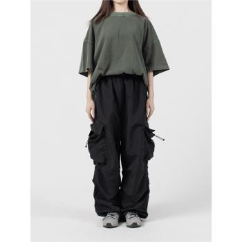 OUKKY美式降落傘褲女夏季潮牌休閑工裝褲傘兵褲可調節束腳長褲男