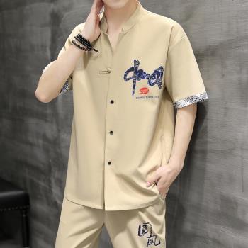 夏季韓版短袖中國風休閑運動套裝