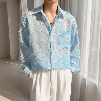 韓國小眾流蘇設計感長袖襯衫男法式小香風襯衣外套輕熟風防曬上衣