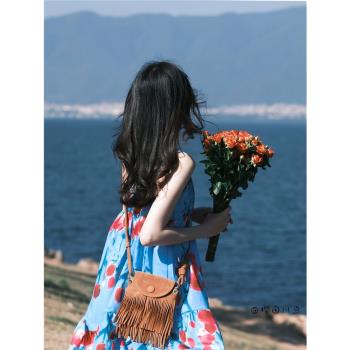 櫻田川島夏季新款度假風高級感質感郁金香吊帶連衣裙女裝顯瘦裙子