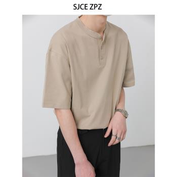 ZPZ夏季上衣韓版立領短袖T恤男2023新款潮流半袖體恤衫純色POLO衫