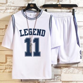 短袖t恤男套裝冰絲速干籃球服假兩件歐文11號球衣青少年運動夏裝