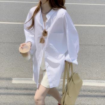 防曬襯衣女夏長袖設計感小眾白色襯衫韓版洋氣中長款開衫春秋外套