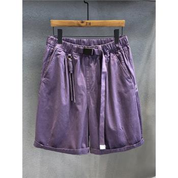 霧感紫復古高端山系重磅水洗純棉工裝短褲男士夏季寬松美式五分褲