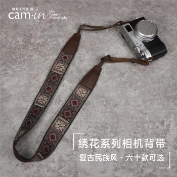 cam-in 復古繡花相機背帶單反尼康斜跨減壓富士旁軸X100V微單肩帶