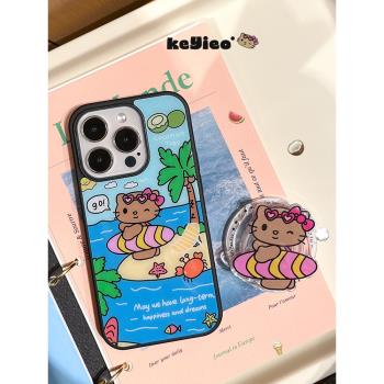 keyieo原創夏日【黑皮KT貓】磁吸充電適用蘋果13Pro亞克力手機殼iphone14ProMax/14/12P磁吸支架不會撞殼女款