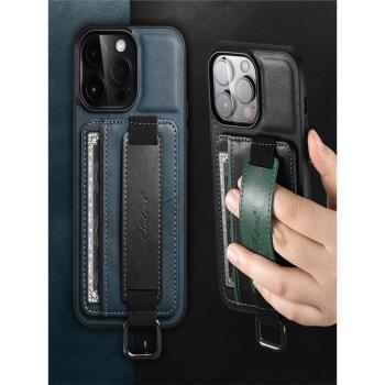 新款手腕帶插卡套支架14手機殼11適用iphone13蘋果15Promax皮套放咭x防摔14pro男士卡包手機套13pm可放門禁卡