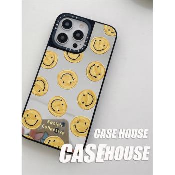 CASE HOUSE 藝術家聯名滿屏黃色笑臉 適用蘋果iPhone14/13/12/Pro/Max鏡面手機殼保護套卡通個性防摔