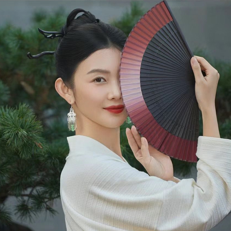 婚紗攝影古裝道具黑色水墨畫梅花扇子中國風文藝女扇寫真拍照折扇|影棚