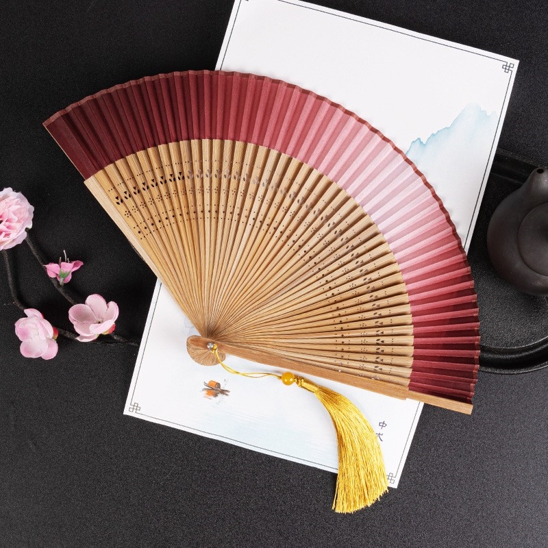 婚紗攝影古裝道具黑色水墨畫梅花扇子中國風文藝女扇寫真拍照折扇|影棚