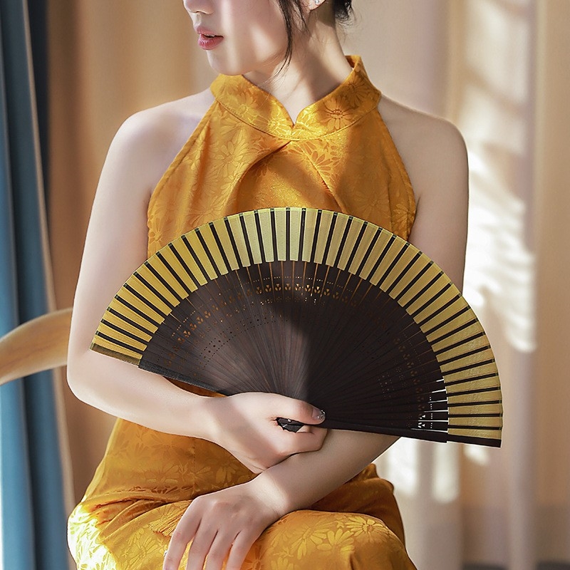 婚紗攝影古裝道具黑色水墨畫梅花扇子中國風文藝女扇寫真拍照折扇|影棚