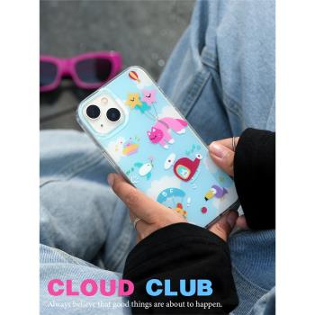 [cloud club]夏日小清新手機殼香蕉魚原創適用iphone14promax蘋果13設計師手機殼12可愛貓貓14pro雙層IMD光面