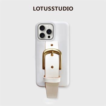 原創純白chic植鞣牛皮手腕適用iphone16promax手機殼液態矽膠孫怡同款蘋果15/14保護套