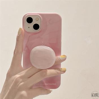 粉色漸變大理石支架iPhone14手機殼適用蘋果13promax溫柔風12/11少女心暈染小眾創意網紅新款防摔硅膠啟乾