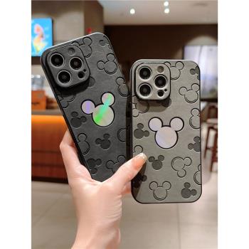 鐳射卡通個性適用iPhone15promax手機殼蘋果13pro全新款iPhone14Plus小羊皮12pro男女蘋果11漸變XSmax保護套