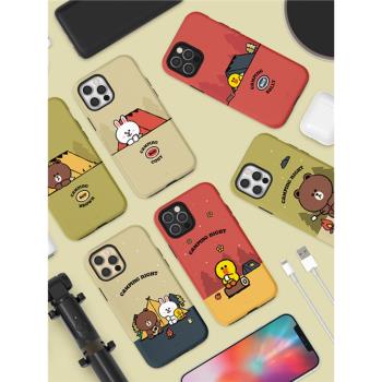 韓國line露營布朗熊iphone14promax雙層手機殼蘋果13防摔保護套女