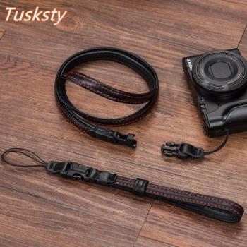 Tusksty真皮相機腕帶適用索尼黑卡m5m6m7zv1肩帶理光gr3快拆掛繩