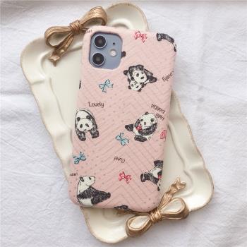 萌系可愛熊貓少女蝴蝶結手工布藝手機殼iPhone1213安卓保護套