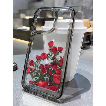 紅玫瑰手機殼適用蘋果13花朵16/15/iphone14promax12復古11小眾ins風plus新款xs高階感xr透明14pro防摔太空殼