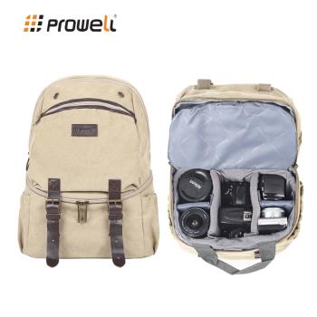Prowell 復古相機包雙肩專業佳能單反內膽包揹包多功能防水帆布休閑旅遊微單攝影包