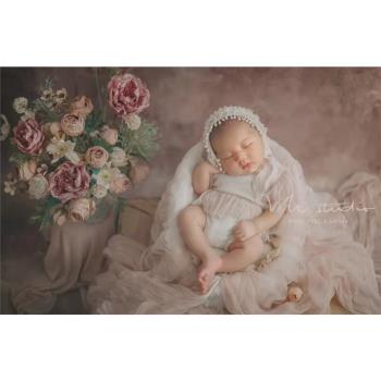 KD新品油畫風新生兒拍攝衣服網紗嬰兒攝影道具滿月百天寶寶拍照服