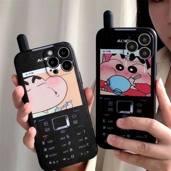 卡通可愛大哥大造型適用16pro/max蘋果14plus手機殼iPhone12保護套i11創意X全包7/8plus軟殼xr情侶13mini十四
