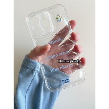 韓國ins小眾可愛藍莓奶油字母羽絨服氣囊手機殼適用iphone14pro/13promax蘋果14/13全包12透明11軟膠保護套