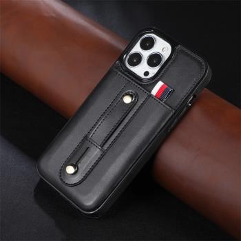 16適用蘋果15promax手機殼13插卡iPhone14創意12指環支架XR卡包plus防摔XS真皮7商務8腕帶mini多功能SE皮革11