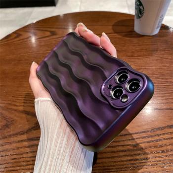 暗紫色褶皺電鍍波紋適用iphone14promax手機殼純色蘋果13新款12女11高級感14plus復古13pro個性簡約12pro全包