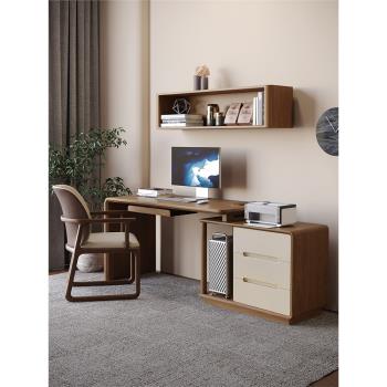 實木電腦桌臺式現代簡約轉角書桌書柜一體臥室家用組合雙人辦公桌