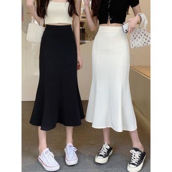 夏季黑色魚尾裙半身裙子女春秋2023新款小個子高級感西裝半裙穿搭