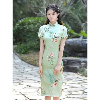 雙層短袖女士中國風減齡日常旗袍