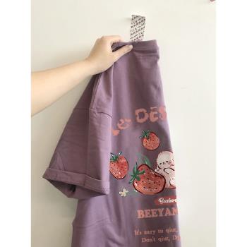 裂墻推薦老客入~美式復古紫色t恤女夏季短袖女小眾設計感純棉上衣