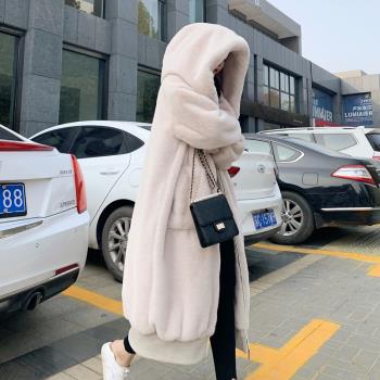 萊薩帝加絨長款皮草大衣仿獺兔毛