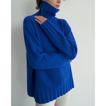 高領毛衣女秋季新款慵懶內搭針織打底衫軟糯克萊因藍上衣寬松外穿