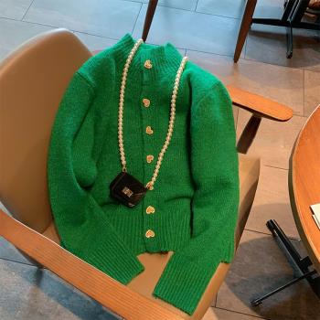祖母綠毛衣針織開衫外套新款軟糯溫柔寬松慵懶高級感氣質上衣女秋