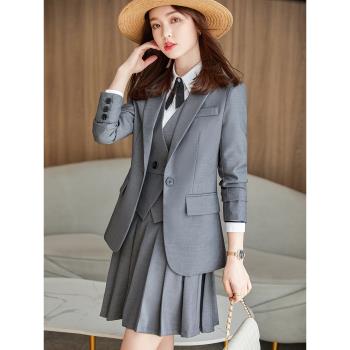 灰色西裝外套女秋季小個子短款2023新款高級感西服職業套裝工作服