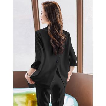黑色西裝外套女夏季薄款2023新款職業裝正裝七分袖休閑小西服套裝