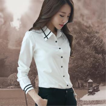 春季長袖韓版修身女裝上衣白襯衫