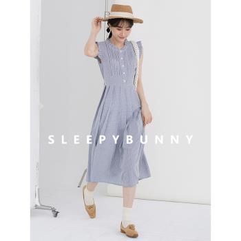 瞌睡兔女夏季日系顯瘦壓褶連衣裙