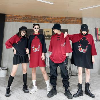 國風大碼男女上衣改良旗袍裙紅色套裝一裙一衣新中式舞臺演出班服