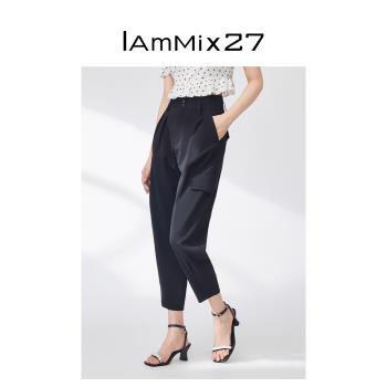 IAmMIX27黑色個性垂感高腰休閑褲