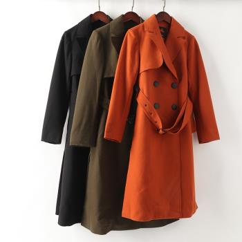 諾諾E站 太系列 冬款 時尚韓范系帶顯瘦中長款羊毛呢外套大衣剪標
